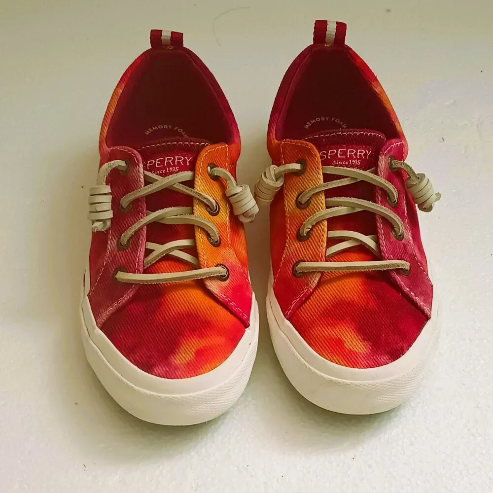 Sperry Pier Wave Tie Dye Shoes 5.5 Slip On Red Orange Sneakers